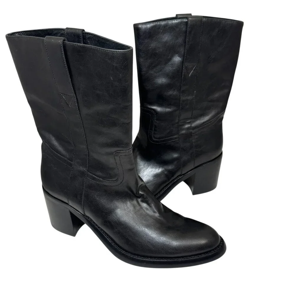 Jeffrey Campbell Desert Me Western Mid calf Boots Black Leather size 10‎ NEW